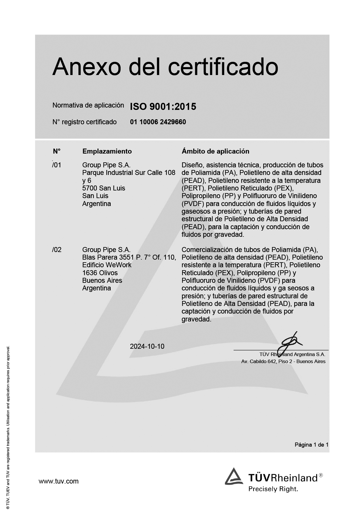 Certificado ISO 9001 — Anexo
